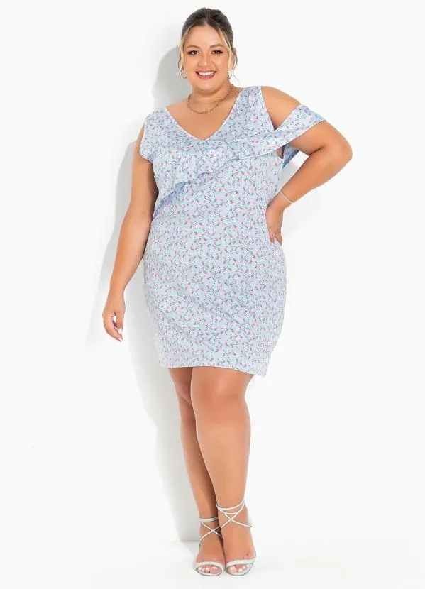 Marguerite - Vestido Floral Azul com Babadinho Plus Size 4
