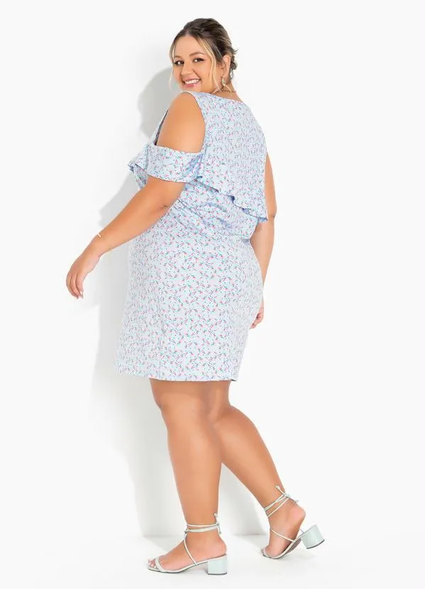 Marguerite - Vestido Floral Azul com Babadinho Plus Size