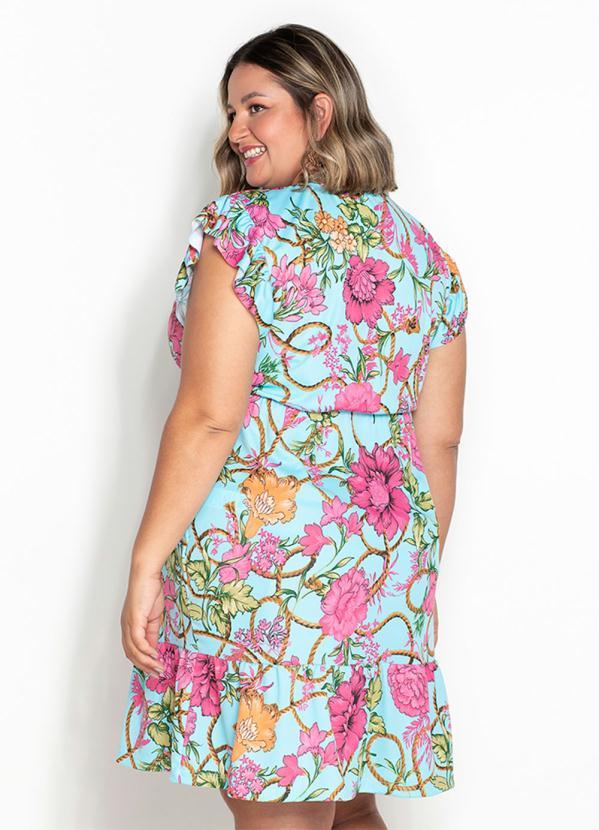 Outlet - Vestido Floral Azul com Babadinhos Plus Size 2