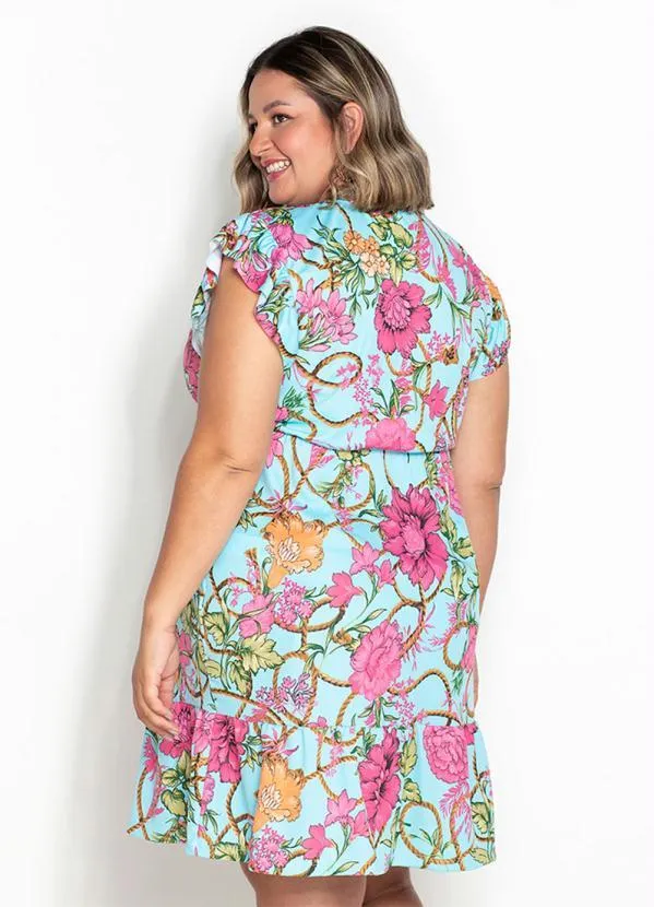 Queima Estoque - Vestido Floral Azul com Babadinhos Plus Size 4