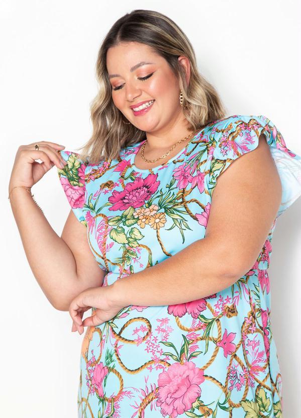 Outlet - Vestido Floral Azul com Babadinhos Plus Size 3