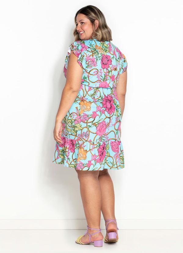 Outlet - Vestido Floral Azul com Babadinhos Plus Size 5