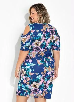 Marguerite - Vestido Floral Azul com Babados Plus Size - MARGUERITE