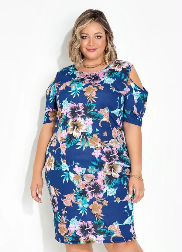 Marguerite - Vestido Floral Azul com Babados Plus Size
