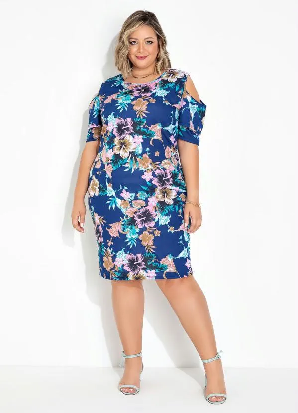 Marguerite - Vestido Floral Azul com Babados Plus Size 2