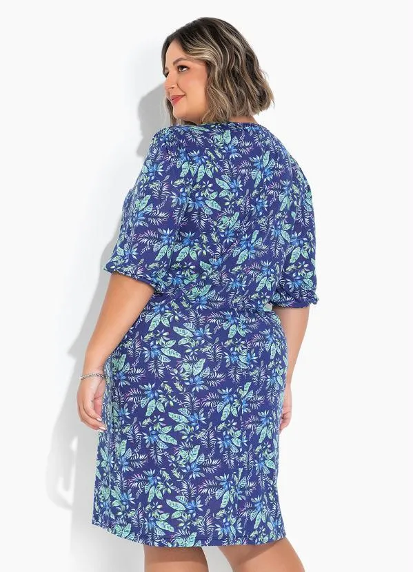 Marguerite - Vestido Floral Azul com Manga Bufante Plus Size 2