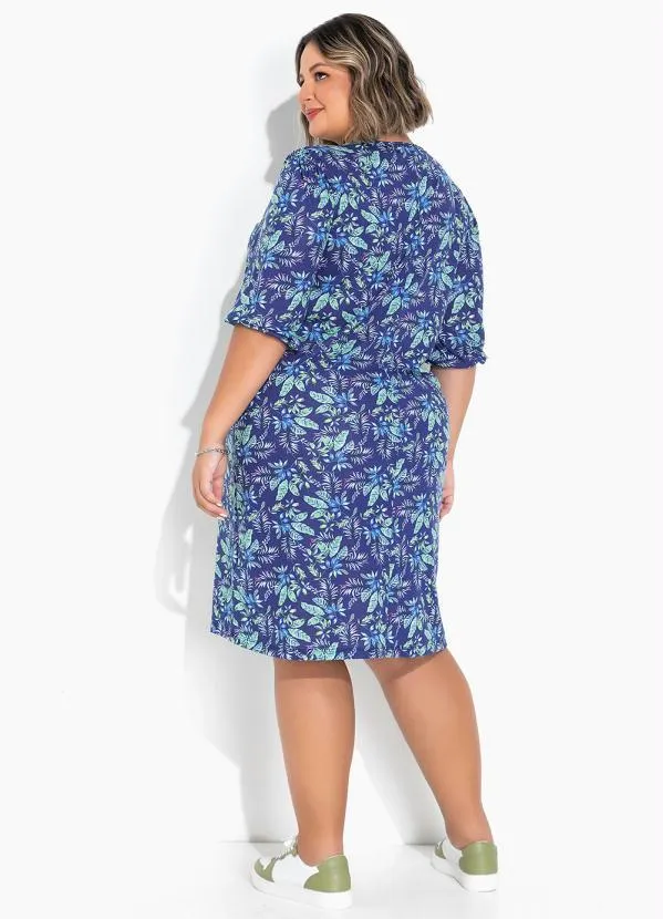 Marguerite - Vestido Floral Azul com Manga Bufante Plus Size 4