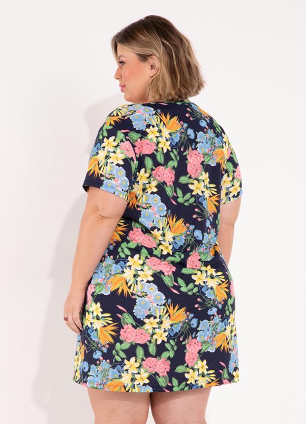 Outlet - Vestido Floral Azul com Mangas Curtas Plus Size 3
