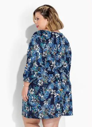 Marguerite - Vestido Floral Azul com Mangas Longas Plus Size - MARGUERITE