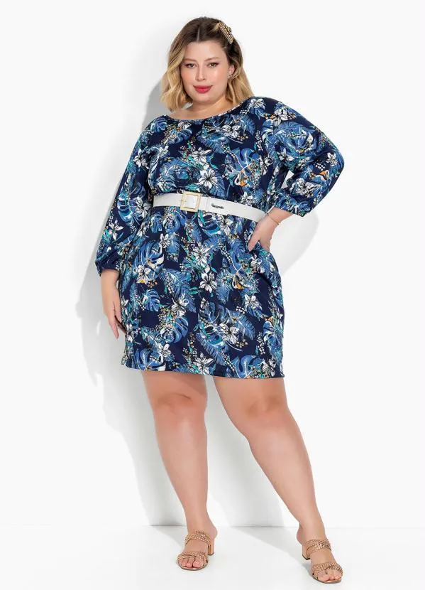 Marguerite - Vestido Floral Azul com Mangas Longas Plus Size 2