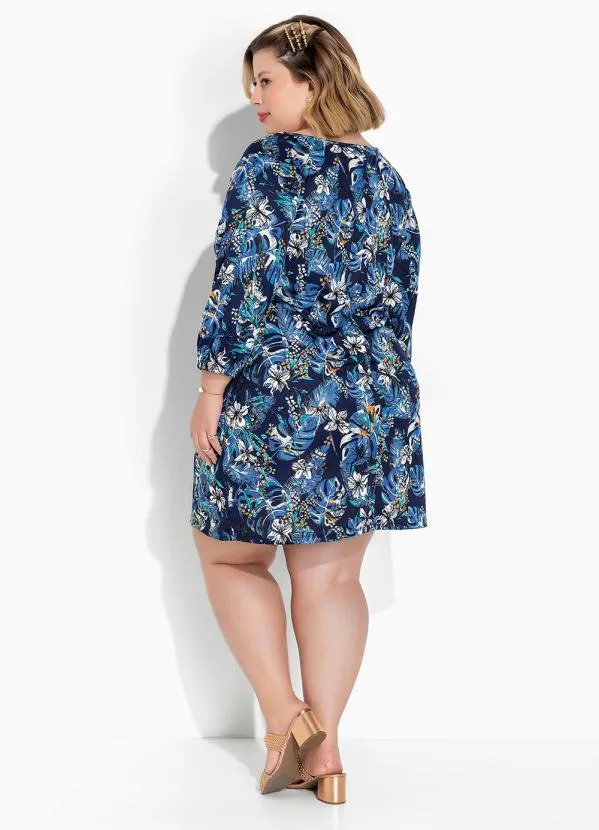 Marguerite - Vestido Floral Azul com Mangas Longas Plus Size 1