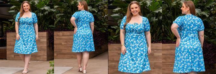 Vestido Floral Azul em Malha