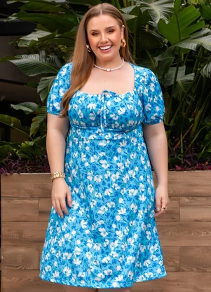 Marguerite - Vestido Floral Azul em Malha - MARGUERITE