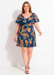 Vestido Floral Azul em Malha