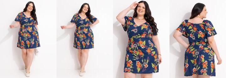 Vestido Floral Azul em Malha