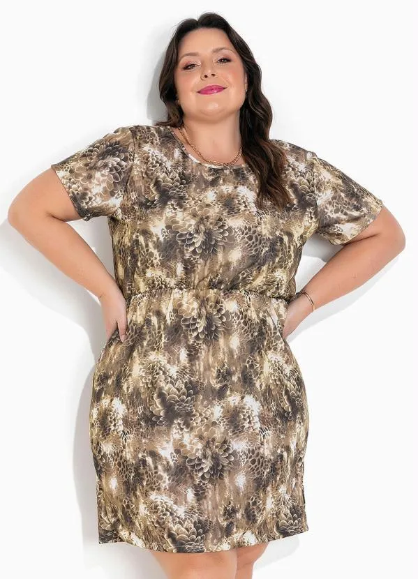 Marguerite - Vestido Floral Bege com Mangas Plus Size