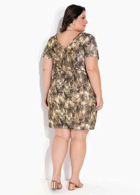 Marguerite - Vestido Floral Bege com Mangas Plus Size