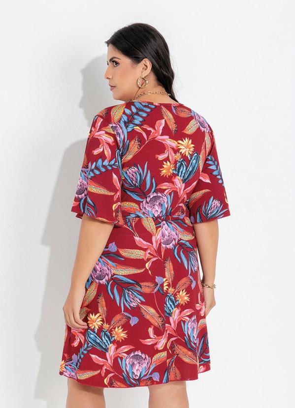 Marguerite - Vestido Floral Bordô com Amarração Plus Size 2