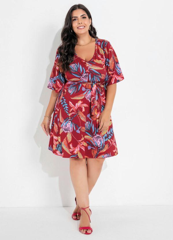 Marguerite - Vestido Floral Bordô com Amarração Plus Size 3