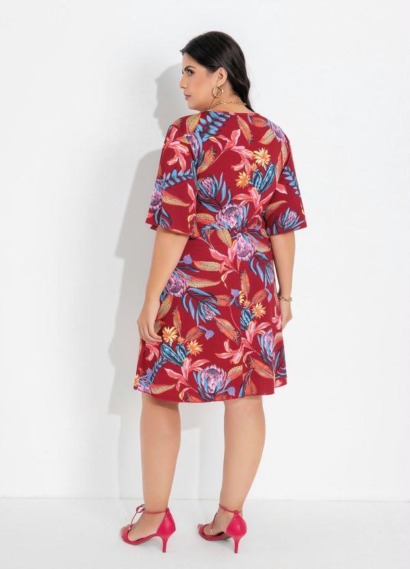 Marguerite - Vestido Floral Bordô com Amarração Plus Size 4