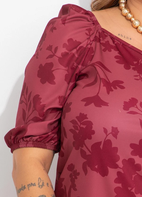 Marguerite - Vestido Floral Bordô em Jersey Acetinado 1