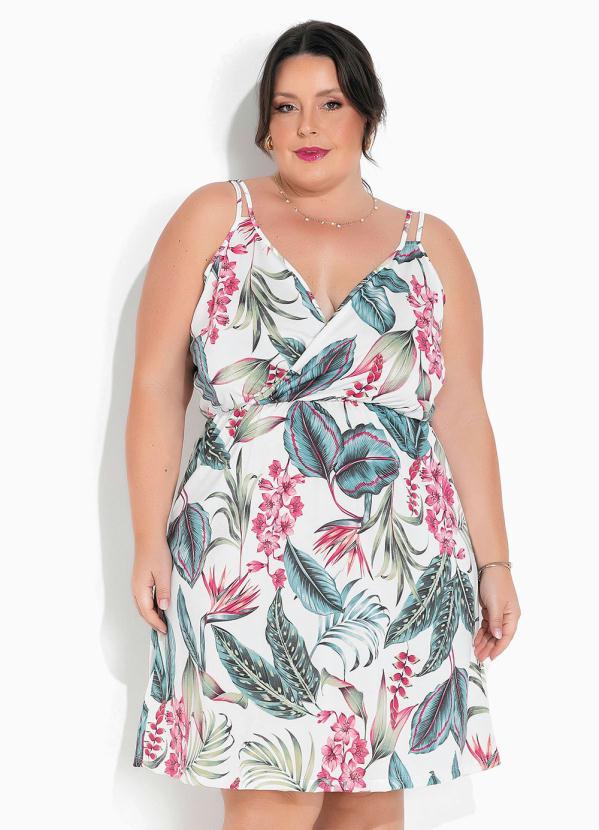Marguerite - Vestido Floral Branco Transpassado Plus Size