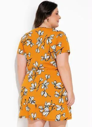 Marguerite - Vestido Floral Caramelo Transpassado Plus Suze - MARGUERITE