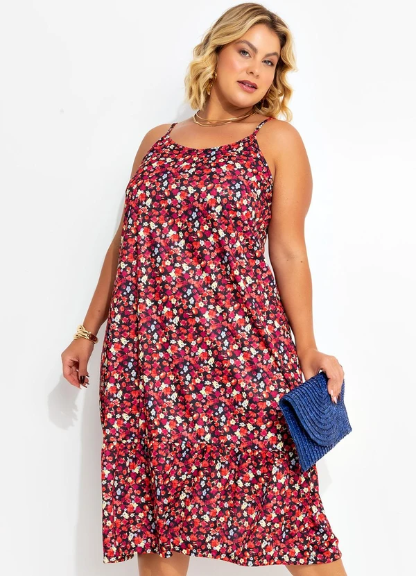 Marguerite - Vestido Floral Colorido em Jersey Acetinado