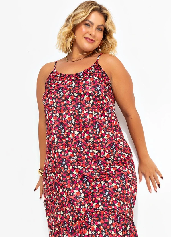 Marguerite - Vestido Floral Colorido em Jersey Acetinado