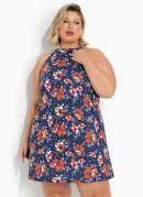 Vestido Floral com Amarrao Plus Size