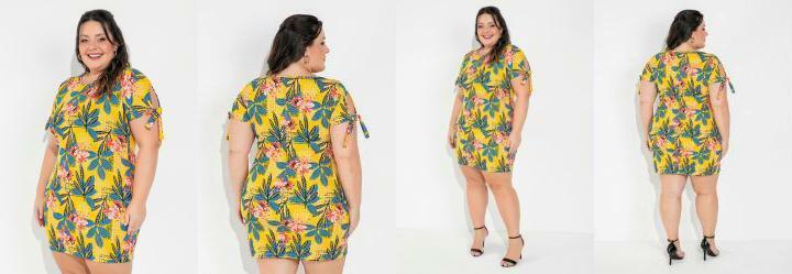 Vestido Floral com Fenda na Mangas Plus Size