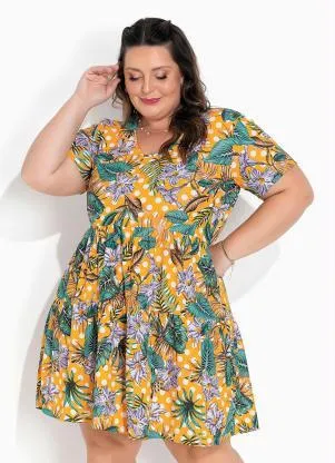 Marguerite - Vestido Floral e Poá com Franzidos Plus Size - MARGUERITE