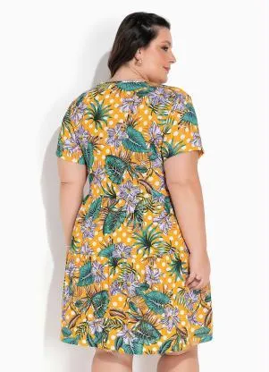 Marguerite - Vestido Floral e Poá com Franzidos Plus Size - MARGUERITE