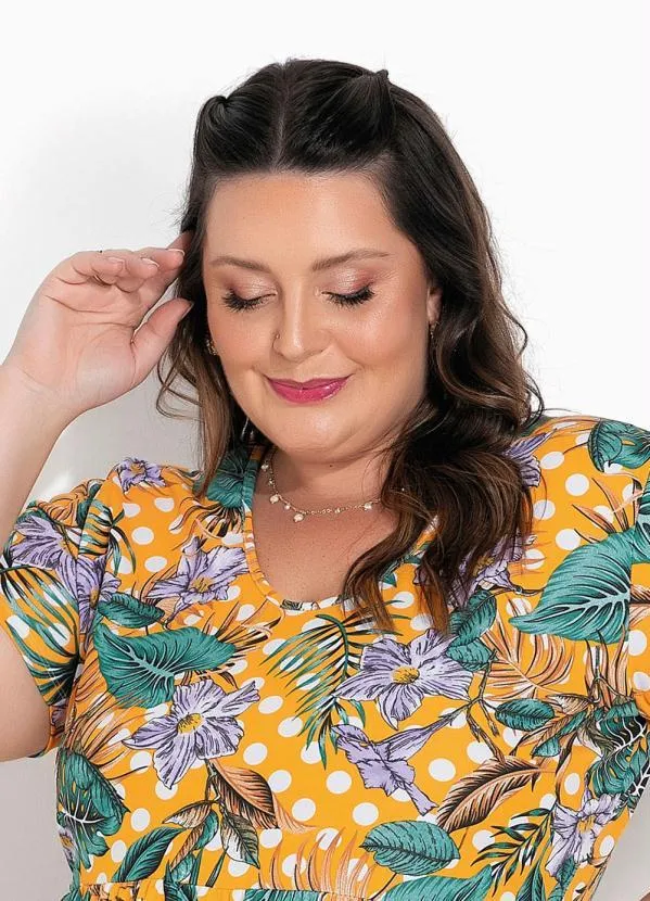 Marguerite - Vestido Floral e Poá com Franzidos Plus Size 3