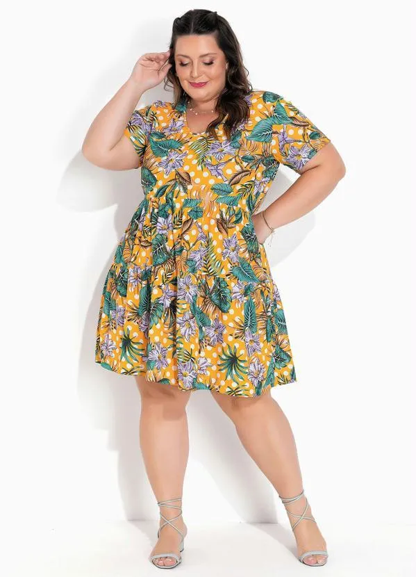 Marguerite - Vestido Floral e Poá com Franzidos Plus Size 2