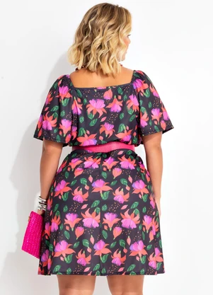 Marguerite - Vestido Floral Exótico em Jersey Acetinado - MARGUERITE