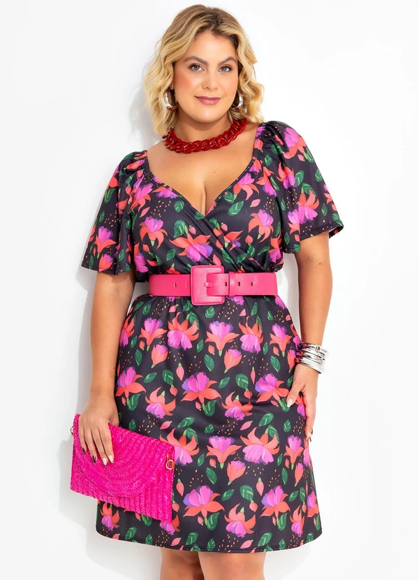 Marguerite - Vestido Floral Exótico em Jersey Acetinado