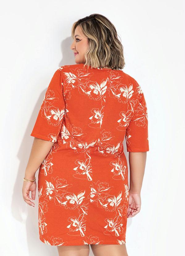 Queima Estoque - Vestido Floral Laranja Plus Size com Tira Decote 2