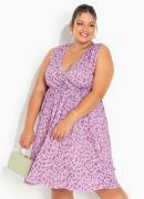 Vestido Floral Lils com Saia Plissada Plus Size