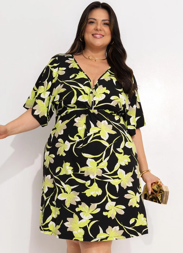 Marguerite - Vestido Floral Lima em Malha de Viscose