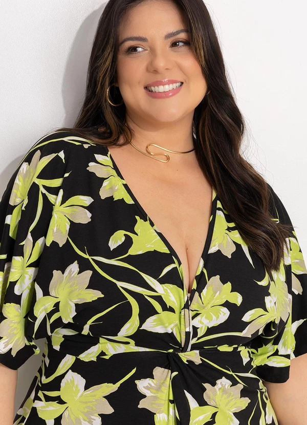 Marguerite - Vestido Floral Lima em Malha de Viscose