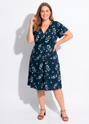 Vestido (Floral Marinho) em Malha de Poli�ster