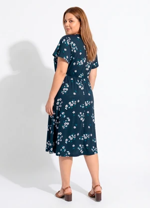 Marguerite - Vestido Floral Marinho em Malha de Poliéster - MARGUERITE