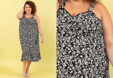 Vestido Floral Mido em Poliflex