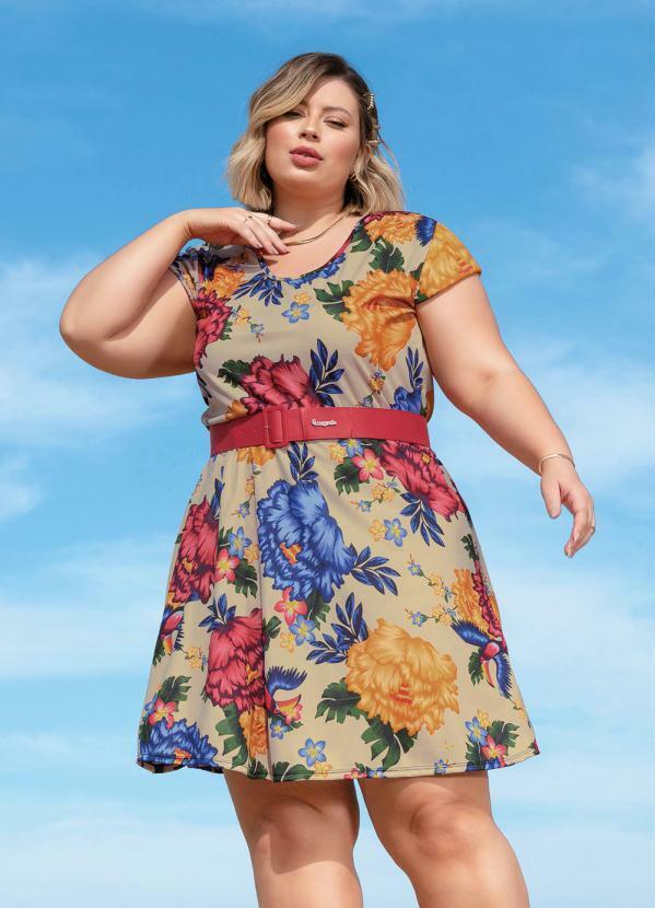 Marguerite - Vestido Floral Nude com Mangas Copinho Plus Size