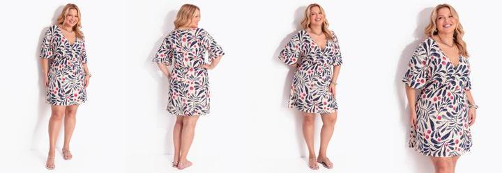 Vestido Floral Off White Curto em Malha de Viscose com Elastano