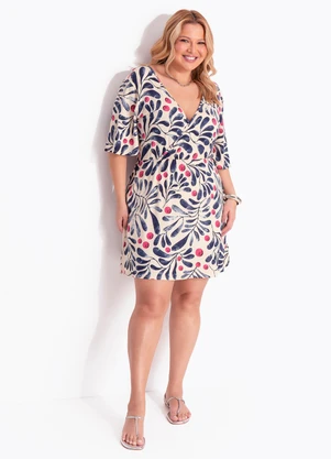 Marguerite - Vestido Floral Off White Curto em Malha de Viscose com Elastano - MARGUERITE