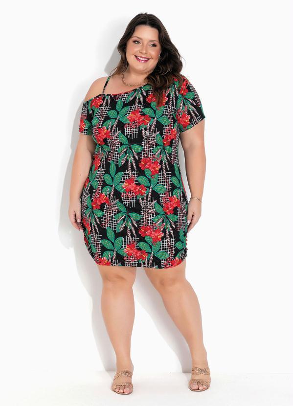 Marguerite - Vestido Floral Preto Assimétrico Plus Size 2