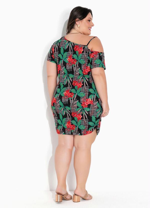 Marguerite - Vestido Floral Preto Assimétrico Plus Size 1