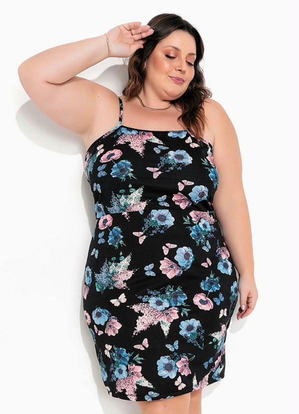 Marguerite - Vestido Floral Preto com Alças Plus Size